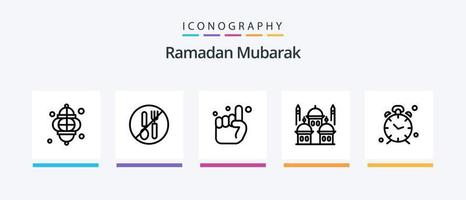 Ramadan Linie 5 Icon Pack inklusive Muslim. beten. Mond. Gericht. Platte. kreatives Symboldesign vektor