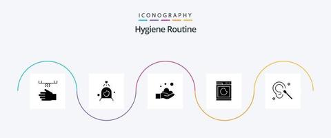 Hygieneroutine Glyphe 5 Icon Pack inklusive Knospen. waschen. Reinigung. Maschine. waschen vektor