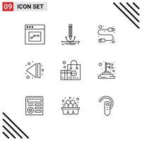 Stock Vector Icon Pack mit 9 Zeilenzeichen und Symbolen für das Branding von Multimedia-Draw-End-USB-bearbeitbaren Vektordesign-Elementen