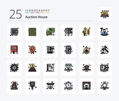 Auktion 25 Zeilen gefülltes Icon Pack inklusive Werbung. Gesetz. Plaudern. Bildung. Buchen vektor