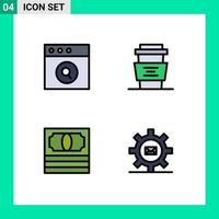 Stock Vector Icon Pack mit 4 Zeilenzeichen und Symbolen für App-Geld-Getränke-Cup-Einstellung editierbare Vektordesign-Elemente