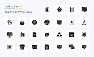 25 Design Thinking und d Druckmodellierung Solid Glyph Icon Pack vektor