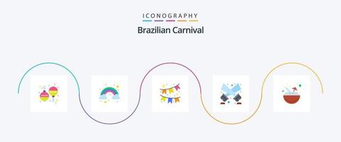 Brasilianische Karnevalswohnung 5 Icon Pack inklusive. Cocktail. Ornament. Karneval. Disco-Licht vektor