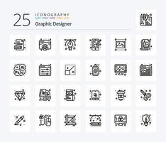 Grafikdesigner 25-Zeilen-Icon-Pack inklusive Grafik. Design. Design. Handy, Mobiltelefon. Design vektor