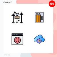 modern uppsättning av 4 fylld linje platt färger och symboler sådan som trumma utveckling hiss browser miljö redigerbar vektor design element