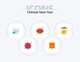 chinesisches neues jahr flaches symbolpaket 5 symboldesign. asiatisch. Lampe. Tasse. Feiertage. Tee vektor