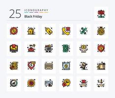 Black Friday 25 Zeilen gefülltes Icon Pack inklusive Sales. Telefon. Einkaufen. Reihenfolge. Handel vektor