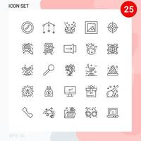 Aktienvektor-Icon-Paket mit 25 Linienzeichen und Symbolen für bearbeitbare Vektordesign-Elemente für Diagrammziel-Musikschnittstellenfoto vektor