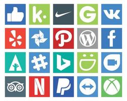 20 Social-Media-Icon-Packs, einschließlich TripAdvisor-Smugmug, WordPress-Bing-Slack vektor