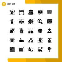 Aktienvektor-Icon-Pack mit 25 Zeilenzeichen und Symbolen für Materialstrom-Schulverbindungsmonitor editierbare Vektordesign-Elemente vektor