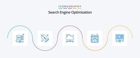 seo blå 5 ikon packa Inklusive . marknadsföring. nätverk. digital. prestanda vektor