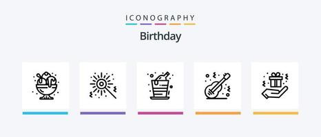 Birthday Line 5 Icon Pack inklusive Musik. Geburtstag. Geburtstag. Gruppe. zelebrieren. kreatives Symboldesign vektor