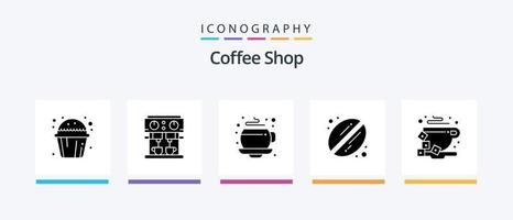kaffe affär glyf 5 ikon packa Inklusive böna. kaffe. kaffe. ha sönder. kaffe. kreativ ikoner design vektor