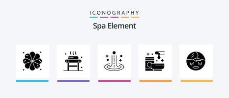 Spa Element Glyphe 5 Icon Pack inklusive Spa. Wachs. Wirkung. Spa. Entspannen Sie Sich. kreatives Symboldesign vektor