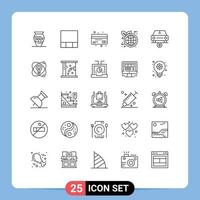 Stock Vector Icon Pack mit 25 Zeilenzeichen und Symbolen für Star Car Credit World Eco Earth Day editierbare Vektordesign-Elemente