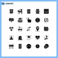 moderner Satz von 25 soliden Glyphen und Symbolen wie Anzeigenrechner Währungskurse Mobile Video editierbare Vektordesign-Elemente vektor