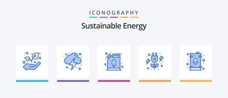 hållbar energi blå 5 ikon packa Inklusive olja. elektrisk. elektrisk. burk. grön. kreativ ikoner design vektor