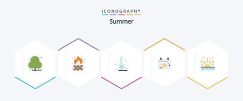 Sommer 25 Flat Icon Pack inklusive Ozean. Datum. Feuer. Kalander. Urlaub vektor