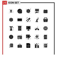Stock Vector Icon Pack mit 25 Zeilenzeichen und Symbolen für Kalender private Hardware-Fonds, die editierbare Vektordesign-Elemente finanzieren