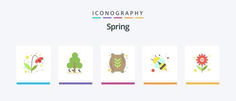 Spring Flat 5 Icon Pack inklusive Natur. Bauernhof. Mehlsack. Honigbiene. Biene. kreatives Symboldesign vektor