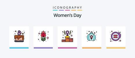 Womens Day Line gefüllt 5 Icon Pack inklusive Maskara. Damen. Frauen. Frauen. Ballon. kreatives Symboldesign vektor