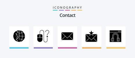 Contact Glyph 5 Icon Pack inklusive Umschlag. Kommunikation. die Info. Umschlag. kontaktiere uns. kreatives Symboldesign vektor