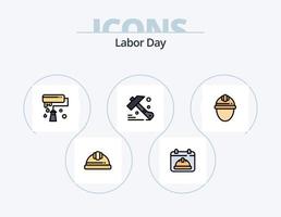 Arbeitstag Linie gefüllt Icon Pack 5 Icon Design. Ziegel . Gartenarbeit . Werkzeug. Konstruktion vektor