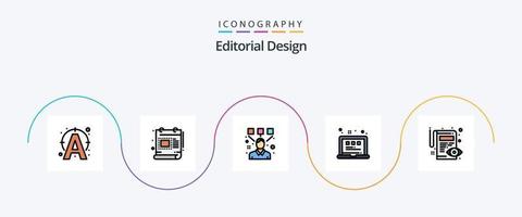 Editorial Design Line Filled Flat 5 Icon Pack inklusive Edit. Laptop. Entwerfen. Ansicht. Netz vektor