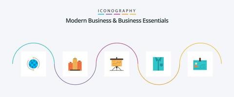 modernes Business und Business Essentials Flat 5 Icon Pack inklusive Marketing. Unternehmen. die Architektur. Diagramm. Eigentum vektor