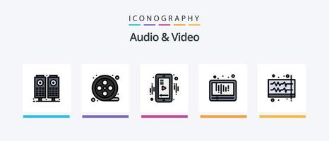 Audio- und Videozeile gefüllt 5 Icon Pack inklusive Audio. Klang. Audio. Mikrofon. sozialen Medien. kreatives Symboldesign vektor