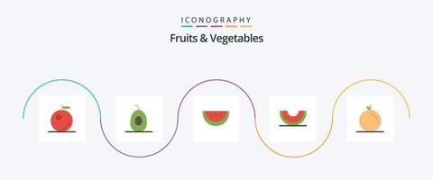 frukt och grönsaker platt 5 ikon packa Inklusive . mat. massa. frukt vektor