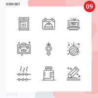 satz von 9 modernen ui-symbolen symbole zeichen für geschlechtsbüro backgeschäft dessert editierbare vektordesignelemente vektor