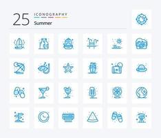 Summer 25 Blue Color Icon Pack inklusive Meer. Baden. Rucksack. schwimmen. Leiter vektor