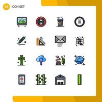 grupp av 16 platt Färg fylld rader tecken och symboler för skära meny Amerika hamburgare app redigerbar kreativ vektor design element