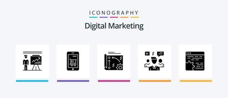 Digital Marketing Glyph 5 Icon Pack inklusive Chat. Benutzer. Einkaufen. API. Einstellung. kreatives Symboldesign vektor