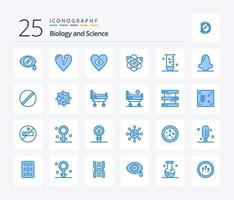 Biologie 25 blaues Symbolpaket einschließlich Wissenschaft. Labor. Liebe. Glaswaren. Wissenschaft vektor