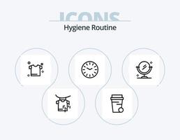 hygien rutin- linje ikon packa 5 ikon design. rengöring. sovrum. kaffe. säng. sopskyffel vektor