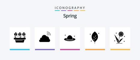 Spring Glyph 5 Icon Pack inklusive Flora. Natur. Wetter. Blatt. Feder. kreatives Symboldesign vektor