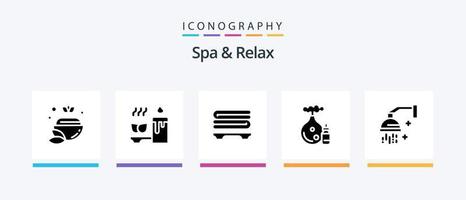 Spa und Relax Glyph 5 Icon Pack inklusive Flasche. Aroma . Entspannung . Handtücher. kreatives Symboldesign vektor