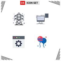 flaches Icon-Paket mit 4 universellen Symbolen für elektrische App-Sendeturm-Druckeinstellungen editierbare Vektordesign-Elemente vektor