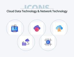 Cloud-Datentechnologie und Netzwerktechnologie flaches Icon-Pack 5-Icon-Design. Netzwerk . aus. Rechner. Netzwerk. Wolke vektor