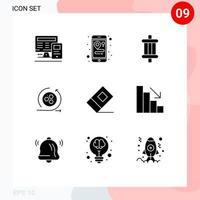 Solider Glyphensatz der mobilen Schnittstelle mit 9 Piktogrammen von stationären Bildungsauto-Scince-API-editierbaren Vektordesignelementen vektor