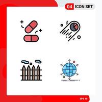 Stock Vector Icon Pack mit 4 Zeilen Zeichen und Symbolen für Medizin Immobilien Wissenschaft Statistiken internationale editierbare Vektordesign-Elemente