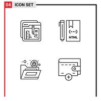 universelle Symbolsymbole Gruppe von 4 modernen gefüllten flachen Farben der Browser-HTML-Bildungscodierungsdatei editierbare Vektordesign-Elemente vektor