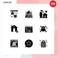 Stock Vector Icon Pack mit 9 Zeilen Zeichen und Symbolen für Hot Estate Place Gebäude echte editierbare Vektordesign-Elemente