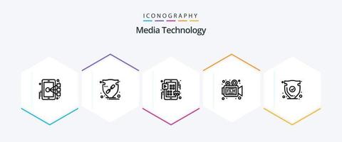 Media Technology 25-Zeilen-Icon-Pack inklusive Film. Video. Schild. Film. abspielen vektor