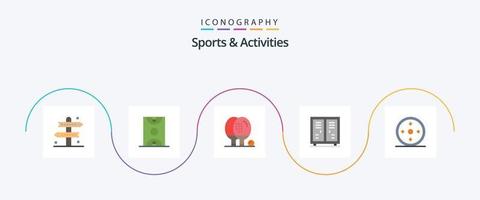 sporter och aktiviteter platt 5 ikon packa Inklusive friidrott. aktiviteter. spel. ping. Utrustning vektor