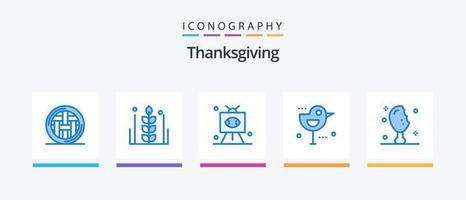 Thanksgiving Blue 5 Icon Pack inklusive Spatz. Herbst. das Erntedankfest. Fernsehen. Rugby. kreatives Symboldesign vektor