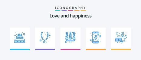 kärlek blå 5 ikon packa Inklusive brev. smart telefon. ljus. mobil. hjärta. kreativ ikoner design vektor