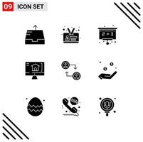 uppsättning av 9 modern ui ikoner symboler tecken för dollar välgörenhet styrelse byta konto redigerbar vektor design element